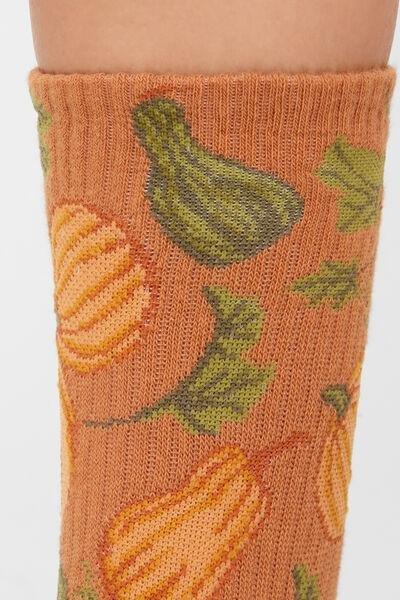 Orange / Brown Ribbed Short Cotton Socks, 5501_732D, large image number 2