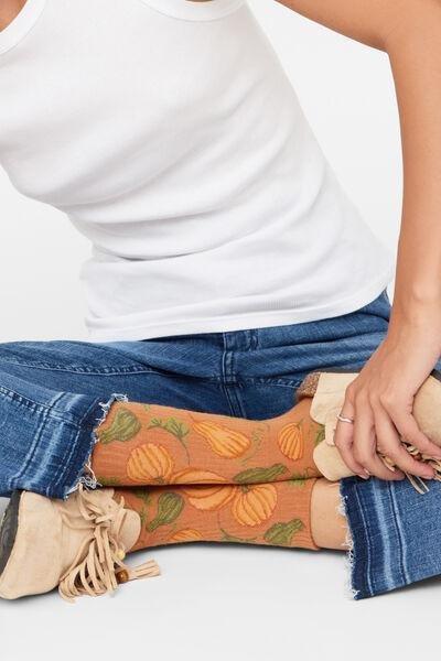 Orange / Brown Ribbed Short Cotton Socks, 5501_732D, large image number 3