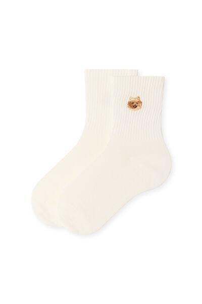 Cream Dog Motif Cotton Socks, 5501_990D, large image number 0