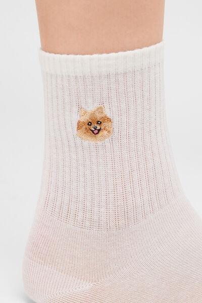Cream Dog Motif Cotton Socks, 5501_990D, large image number 2