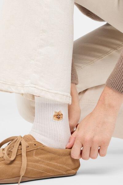 Cream Dog Motif Cotton Socks, 5501_990D, large image number 3