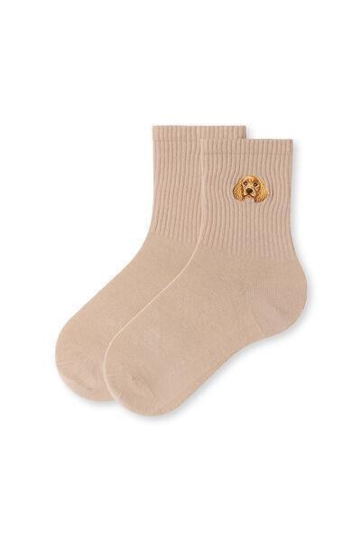 Beige Dog Motif Cotton Socks, 5501_991D, large image number 0