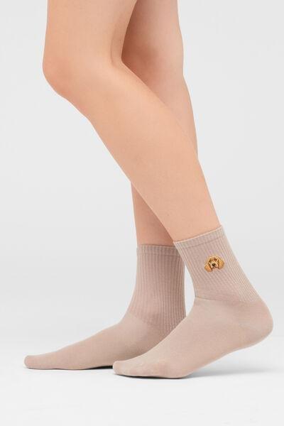 Beige Dog Motif Cotton Socks, 5501_991D, large image number 1