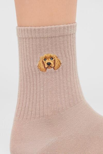 Beige Dog Motif Cotton Socks, 5501_991D, large image number 2