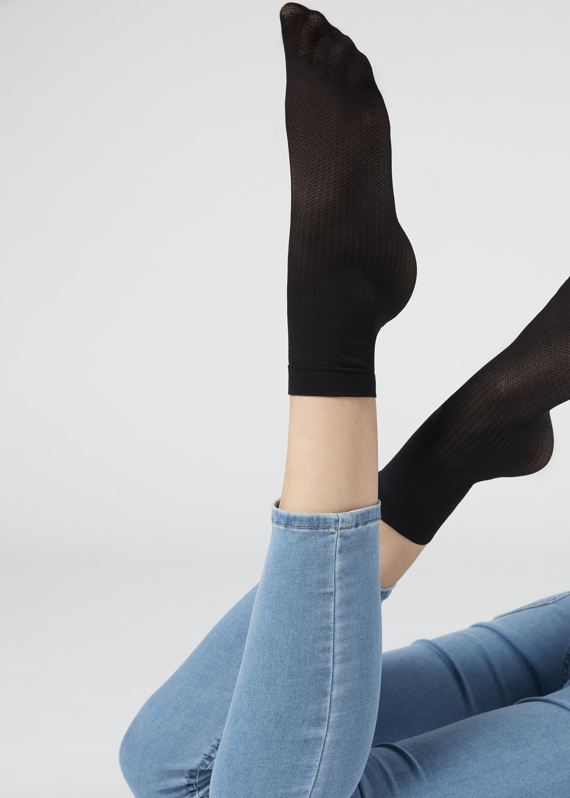 Micro Black Diamonds Patterned Sheer Socks, Women - One-Size, , large image number 1