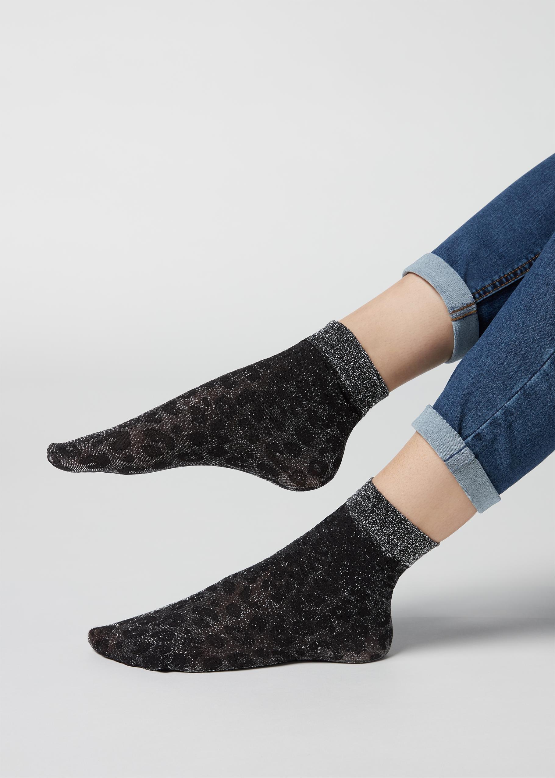 Spotted Black/Silver Glitter Glitter Opaque Socks, Women - One-Size, , large image number 0