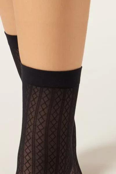 Black Vertical Argyle Patterned Eco Ankle Socks, 5501_5068, large image number 2