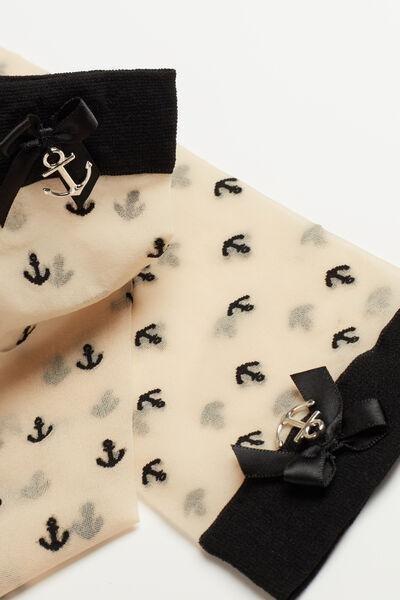 Ecru 15 Denier Patterned Sheer Ankle Socks, , large image number 1