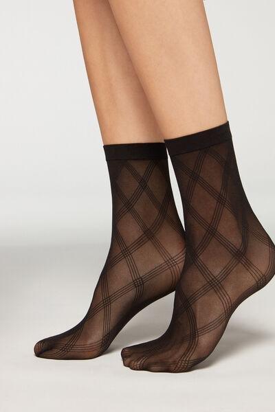 Black Eco Diamond Mesh Short Socks, 5501_5175, large image number 1