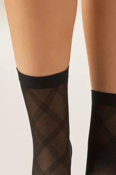 Black Eco Diamond Mesh Short Socks, 5501_5175, large image number 3