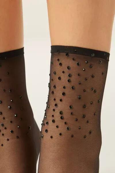 Black Sheer Short Socks With Diamante, 5501_5311, large image number 3