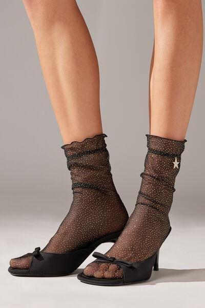 Black Glitter Tulle Short Socks, , large image number 0