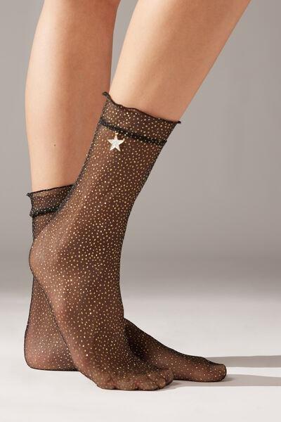 Black Glitter Tulle Short Socks, , large image number 1
