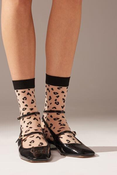 Calzedonia - 15 Denier Animal Pattern Sheer Short Socks, Black