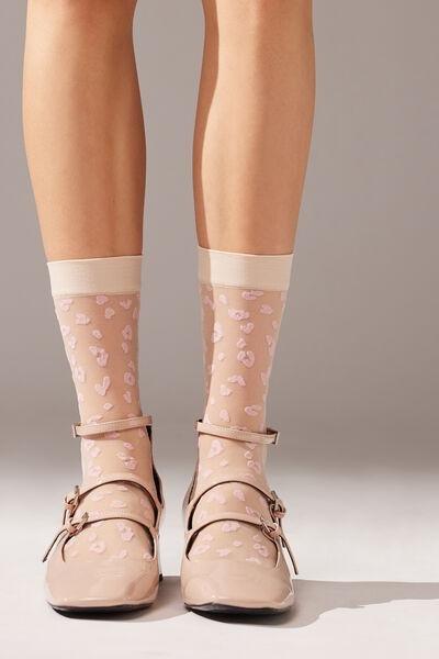 15 Denier Animal Pattern Sheer Short Socks, Pink, , large image number 0