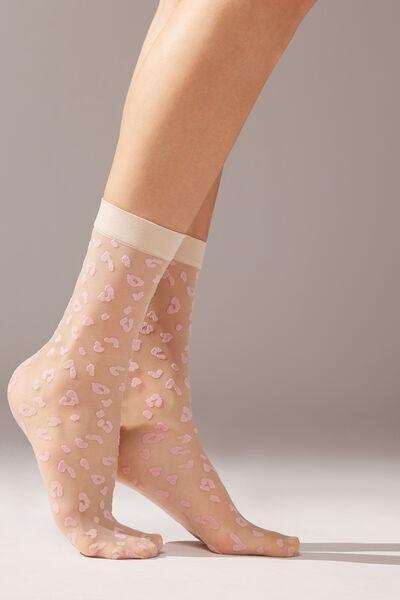 15 Denier Animal Pattern Sheer Short Socks, Pink, , large image number 1