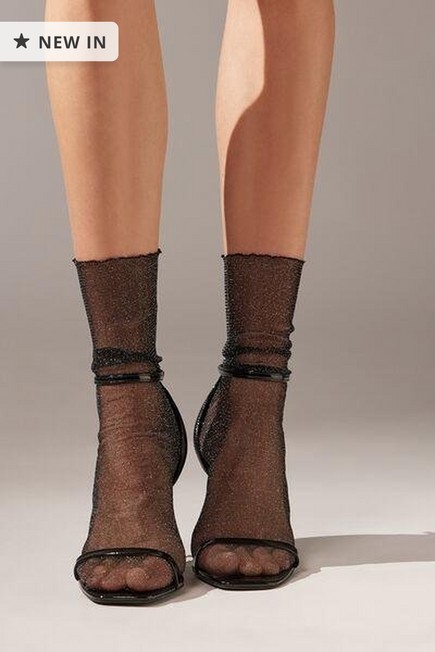 Calzedonia - Black Glitter Fabric Short Socks
