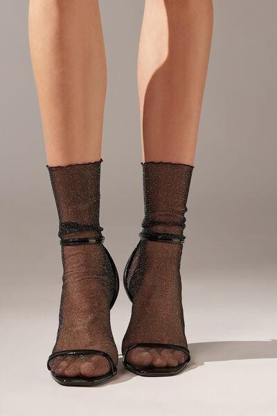 Calzedonia - Black Glitter Fabric Short Socks