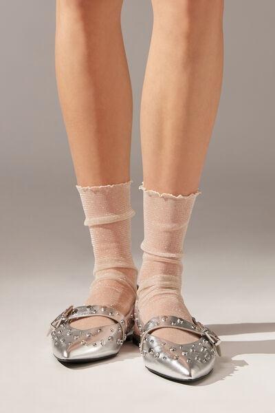 Beige Glitter Fabric Short Socks, 5501_5372, large image number 0
