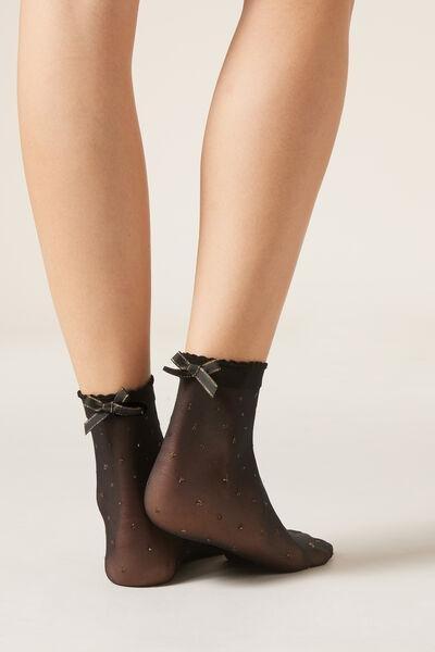 Black Polka Dot Sheer Socks, 5501_5414, large image number 0