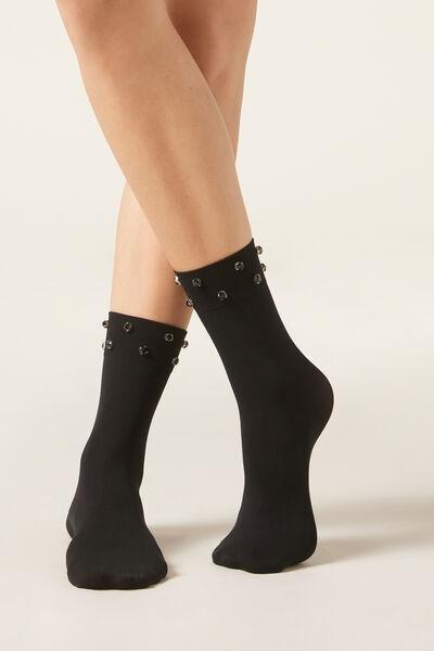 Black Gemstones Opaque Socks, 5501_5418, large image number 1