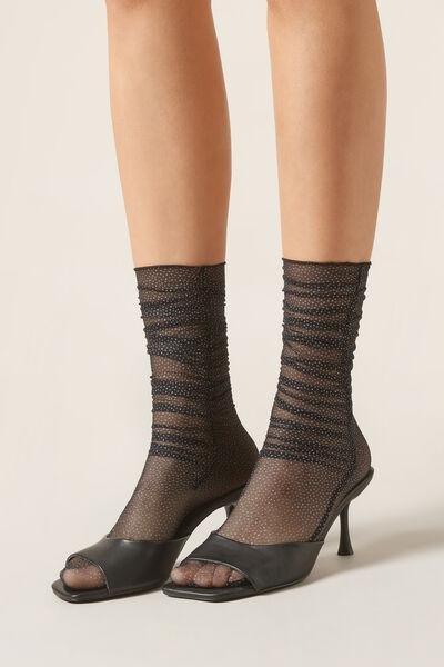 Black Ruffles Short Socks, 5501_008F, large image number 0