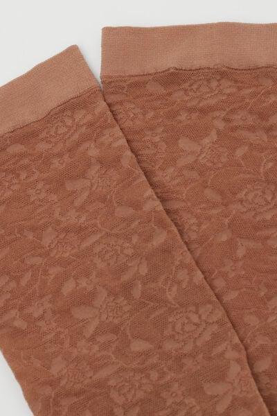 50 Denier Floral Pattern Tulle Socks, Nude, 5501_5454, large image number 1