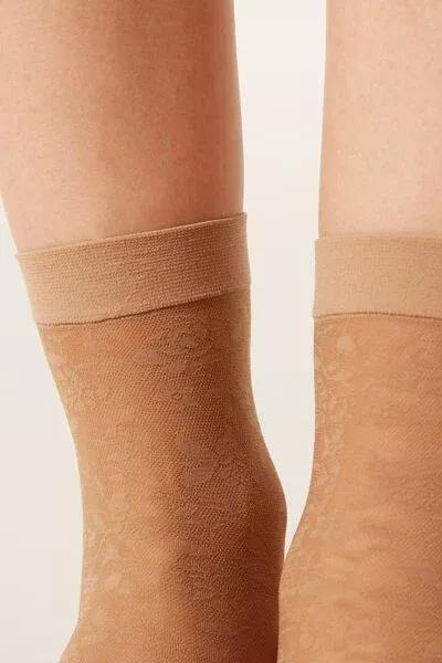50 Denier Floral Pattern Tulle Socks, Nude, 5501_5454, large image number 2