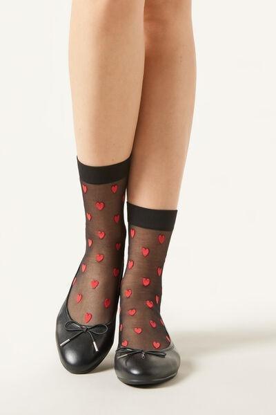 Black Heart Pattern Socks, Sv-Hearts Black / Red, large image number 0