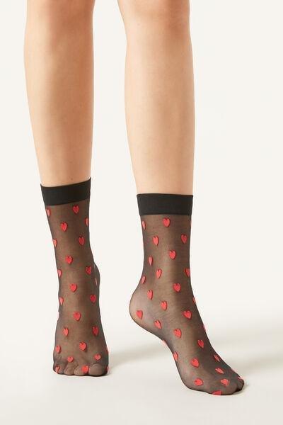 Black Heart Pattern Socks, Sv-Hearts Black / Red, large image number 1