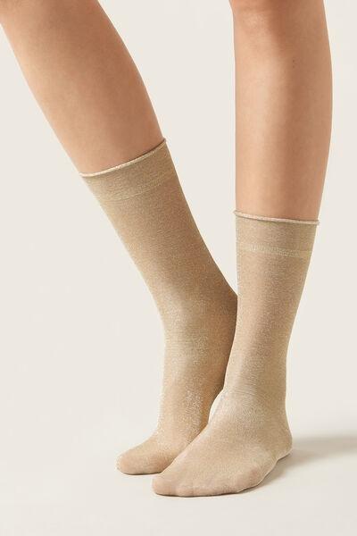 Beige Opaque Glitter Socks, 5501_4083, large image number 1