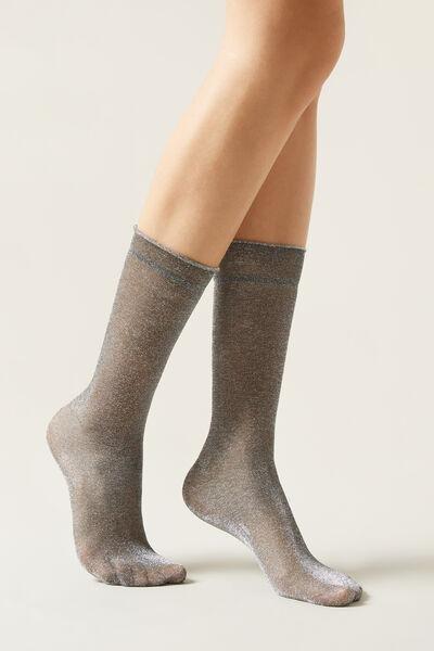 Black Opaque Glitter Socks, Black Glitter, large image number 0