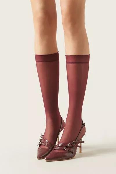 Burgundy Sheer Glitter Socks, 5501_5456, large image number 1