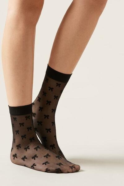 Black All-Over Bow Detail Socks, 5501_5458, large image number 1