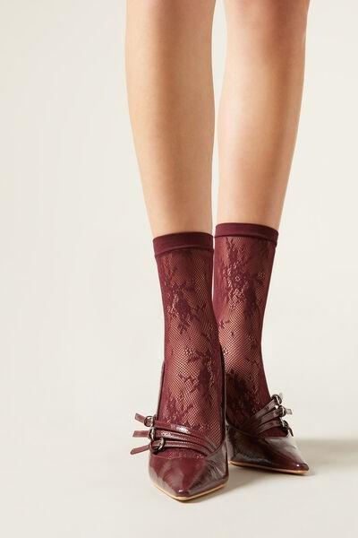 Purple Floral Pattern Socks, , medium