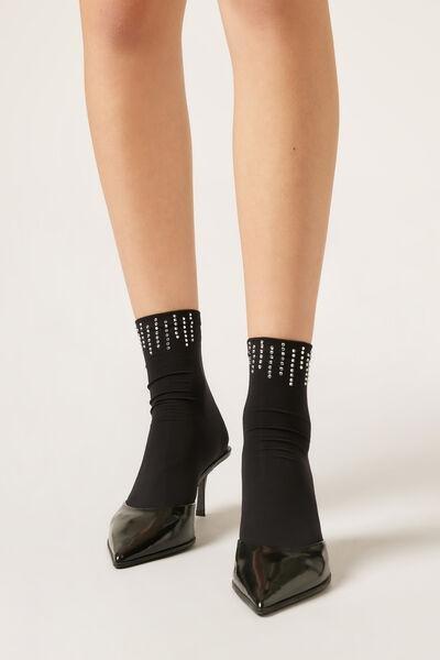 50 Denier Narrow Edge Tulle Socks, Black, Appl.Strass Black, large image number 0