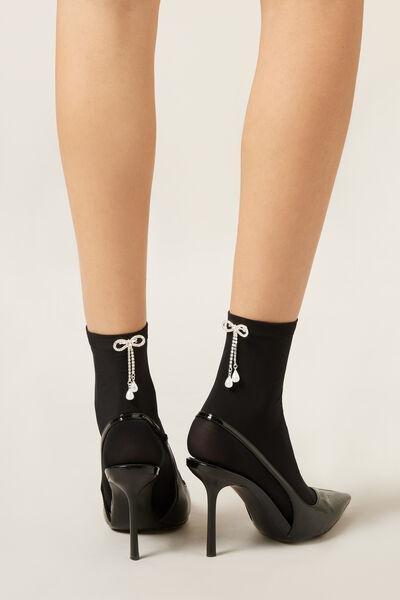 50 Denier Rhinestone Brooch Socks, Black, 5501_5515, medium