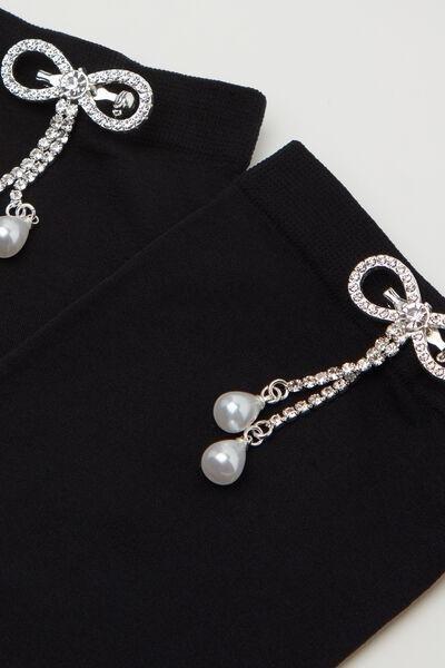 50 Denier Rhinestone Brooch Socks, Black, 5501_5515, medium