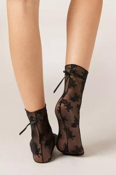 Black Short Lace Socks, 5501_099F, large image number 0