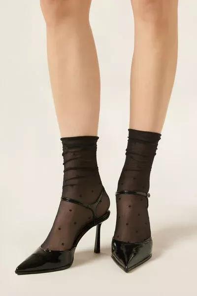 Black Polka Dot Sheer Socks, 5501_5539, medium