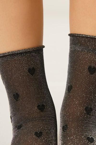 20 Denier Sheer Glitter Detail Long Socks, Black, 5501_5541, large image number 1