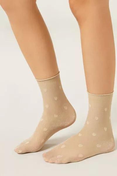 20 Denier Sheer Glitter Detail Long Socks, Beige, 5501_5543, large image number 0