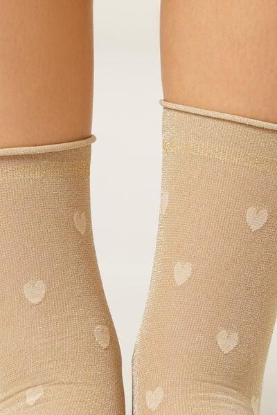 20 Denier Sheer Glitter Detail Long Socks, Beige, 5501_5543, large image number 1