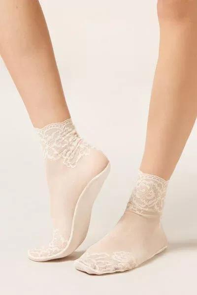 Beige Tulle And Lace Socks, 5501_079F, large image number 0