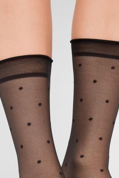 15 Denier Sheer Polka Dot Socks, Black, Black Polka Dots, large image number 2