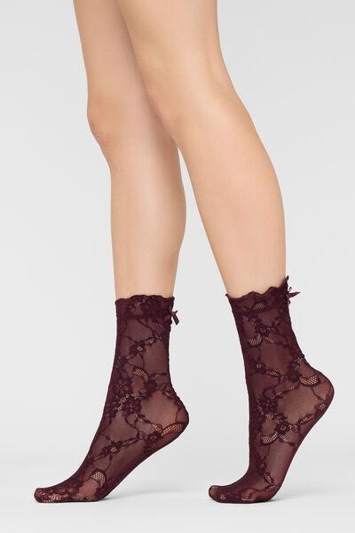 Black Floral Pattern Lace Socks, 5501_195F, large image number 0