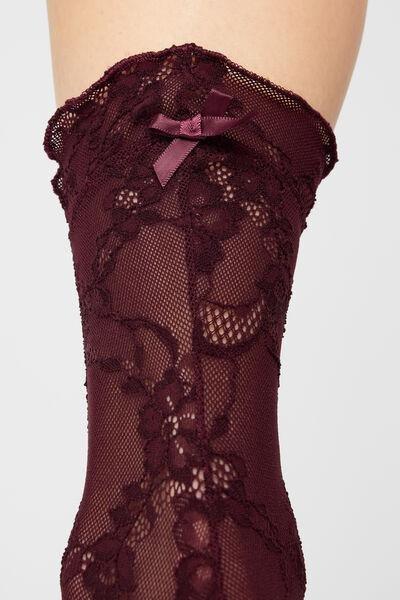 Black Floral Pattern Lace Socks, 5501_195F, large image number 2