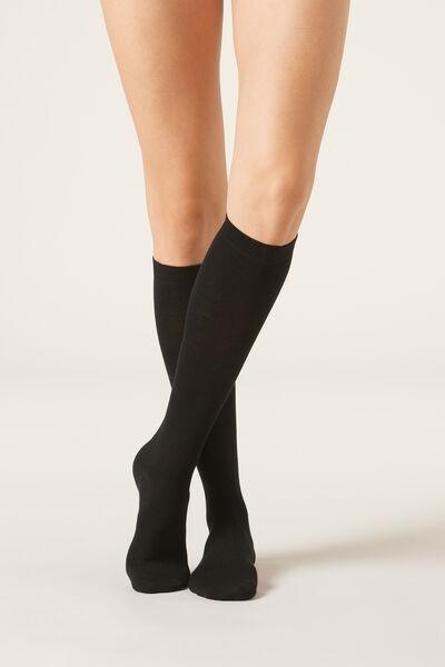 Black Wool And Cotton Long Socks, Black, large image number 1