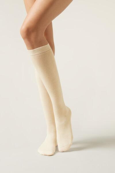 White Wool And Cotton Long Socks, Milk White, large image number 0