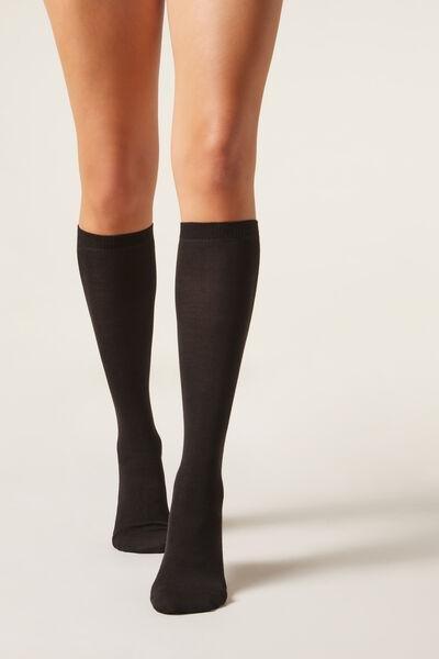 Brown Wool And Cotton Long Socks, , medium
